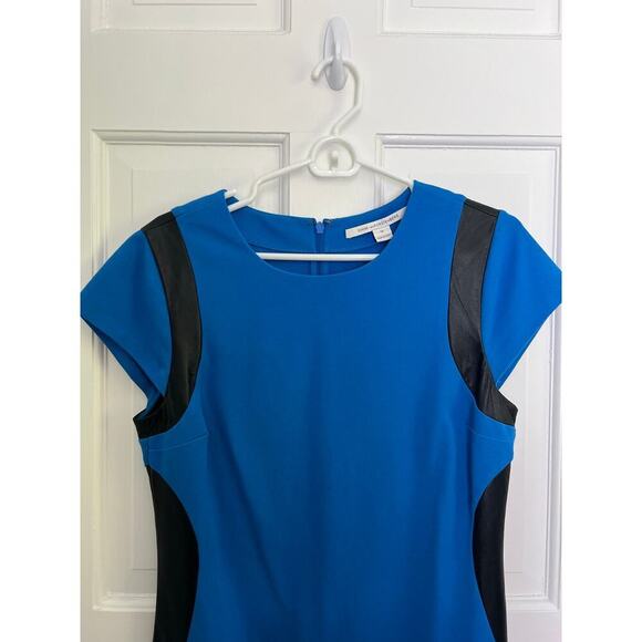 Diane Von Furstenberg Women's 12 Dress Blue Pele Leather Panel Mini Bodycon FLAW - Picture 8 of 16